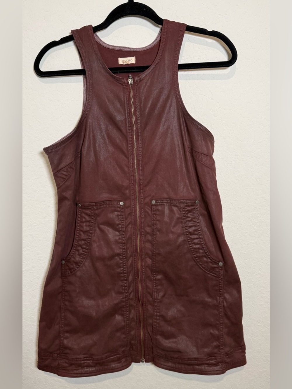 Anthropologie Pilcro Coat crewFaux-Leather Tunic in Wine